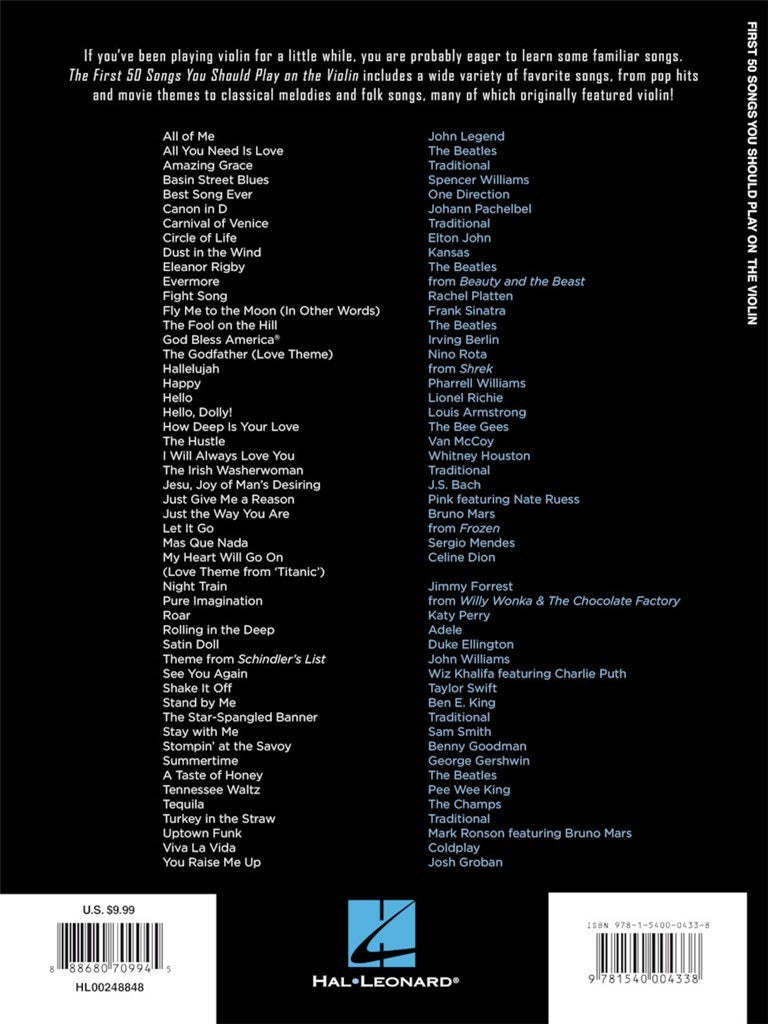 Hal Leonard First 50 Songs You Should Play On The Violin