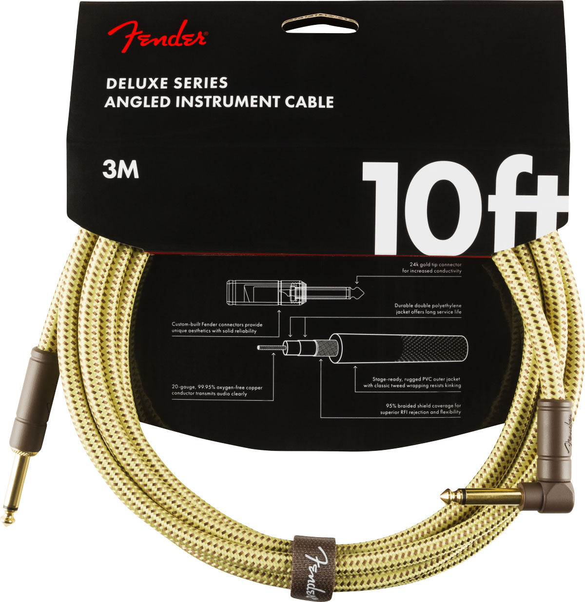 Fender 3m Deluxe Instrument Cable Straight/angle Tweed