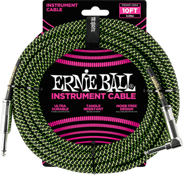 Cables Instrument Gaine Tisse Jack/jack Coudé 3M Noir/vert