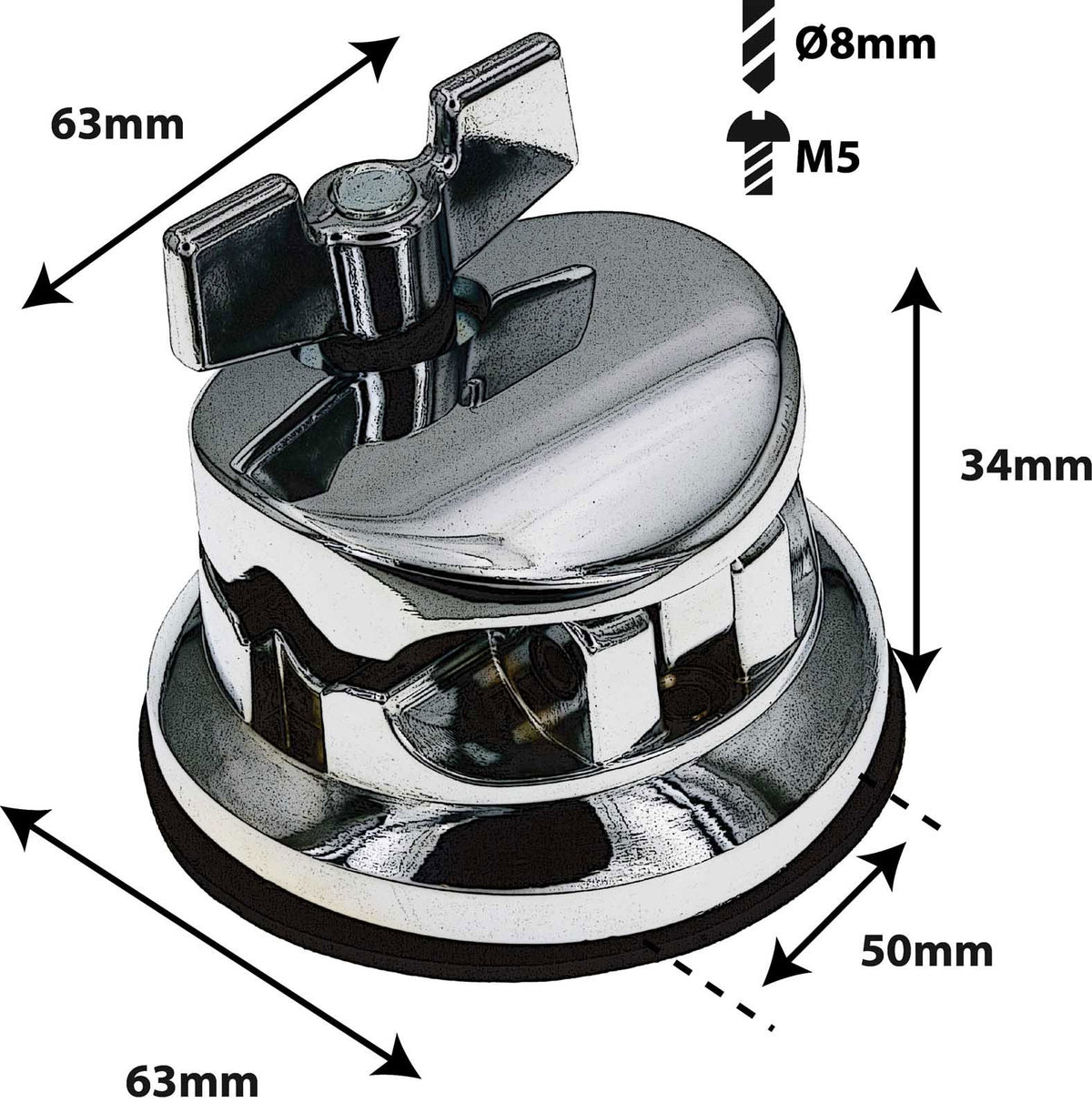 TB10BK - Coquille Ronde Deluxe Support Tom / Tom Basse Noir 50mm (x1)