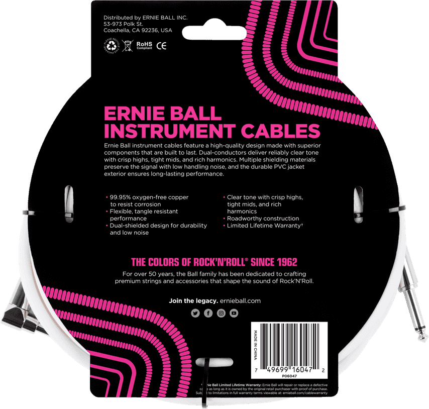 Cables Instrument Classic Jack/jack Coudé 6M Blanc