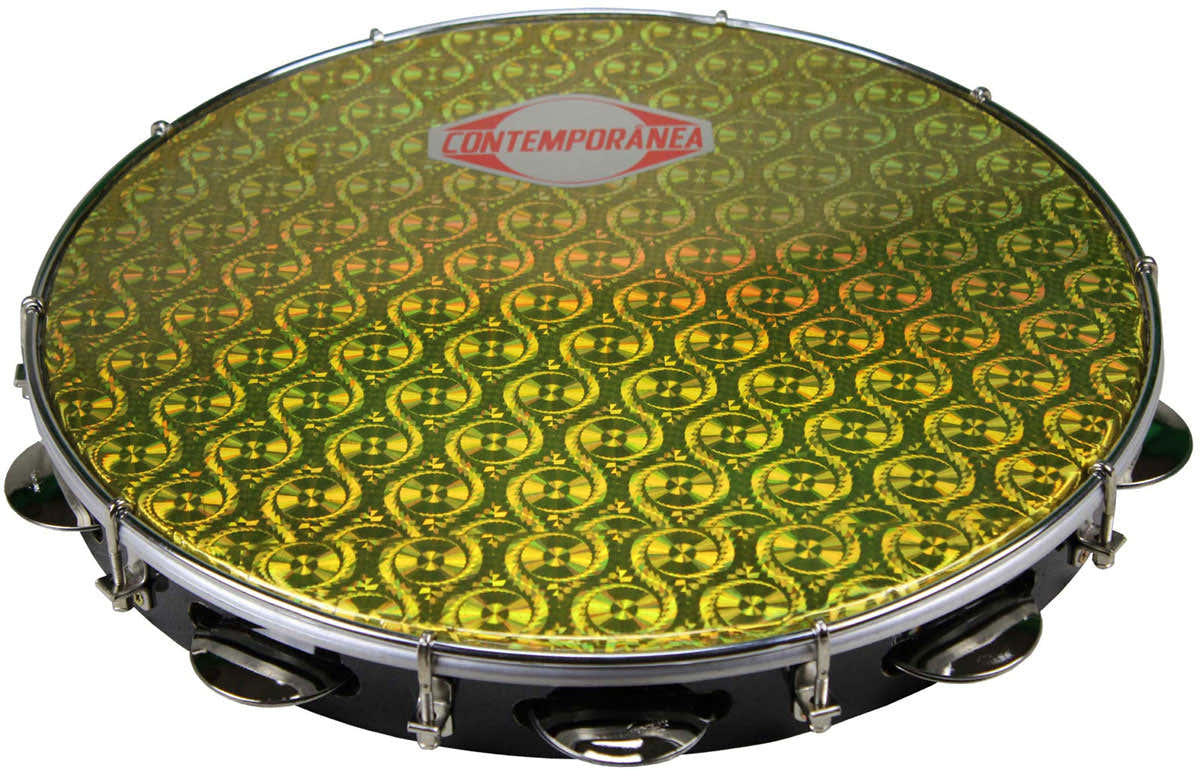 Pandeiro 14" formica noir - peau prismatique or - Pro - 9