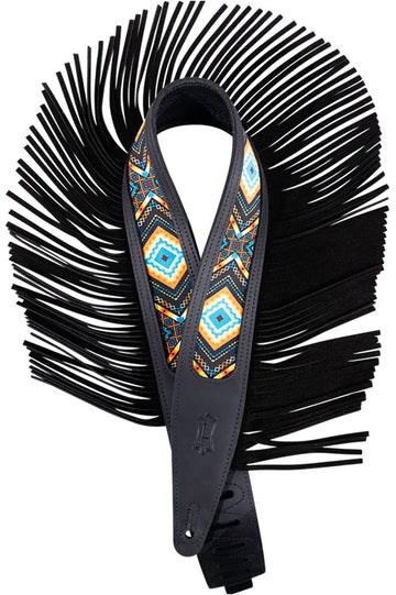 The Outlaw - 6,35cm Cuir Crazy Horse Franges Daim Western - Black