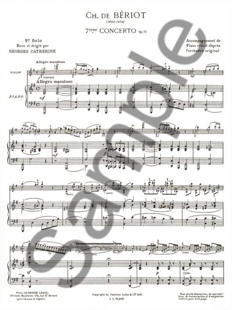 Beriot Charles De - 1er Solo Extrait Du 7e Concerto - Violon & Piano