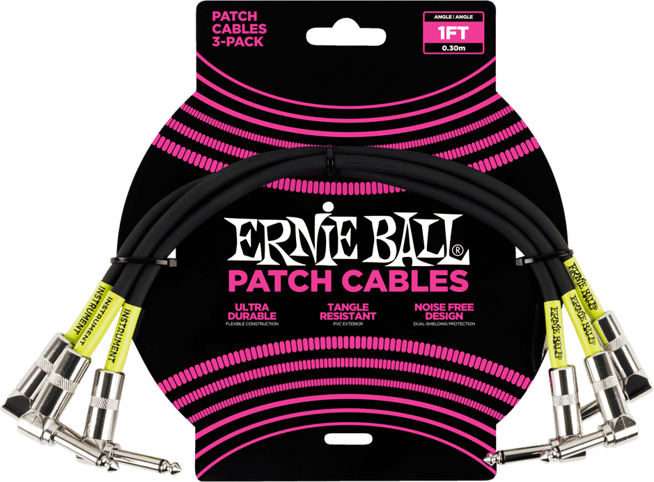 Cables Instrument Patch Pack de 3 - Coudé - 30CM Noir
