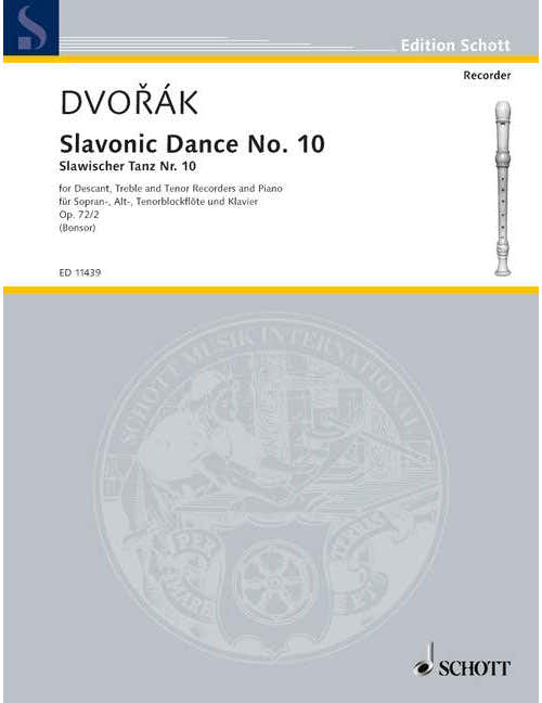 Dvorák - Slavonic Dance No 10 Op. 72/2 - 3 Flute A Bec (sat) et Piano