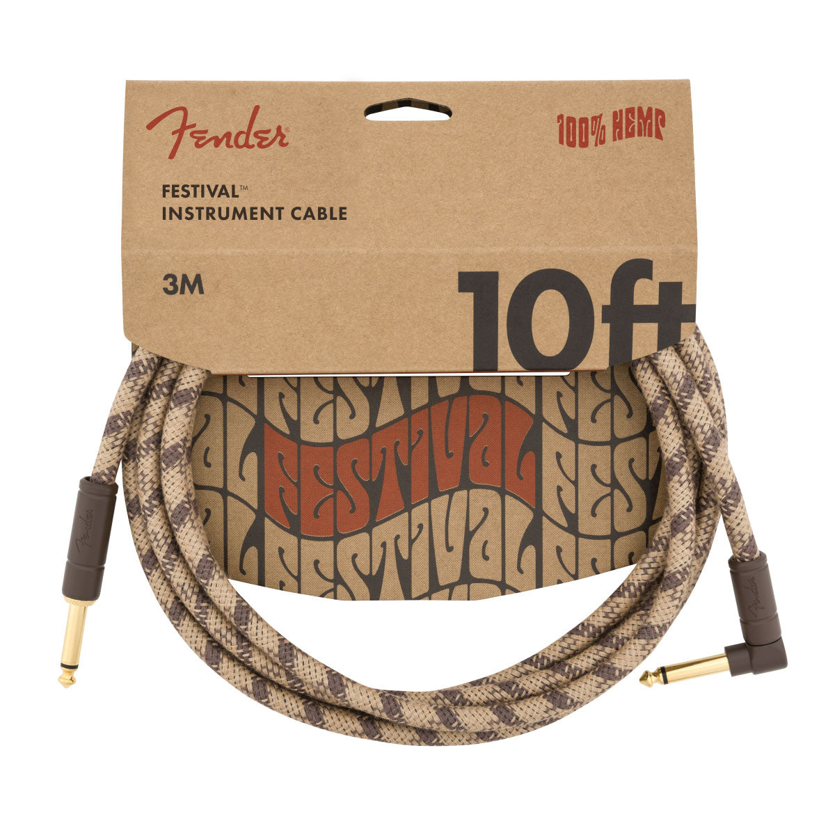 3m Angled Festival Instrument Cable Pure Hemp Brown Stripe
