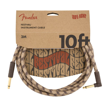 3m Angled Festival Instrument Cable Pure Hemp Brown Stripe
