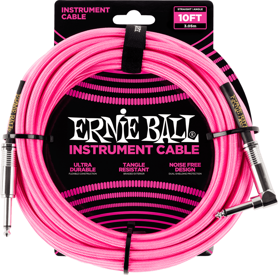 Cables Instrument Gaine Tisse Jack/jack Coudé 3M Rose Fluo