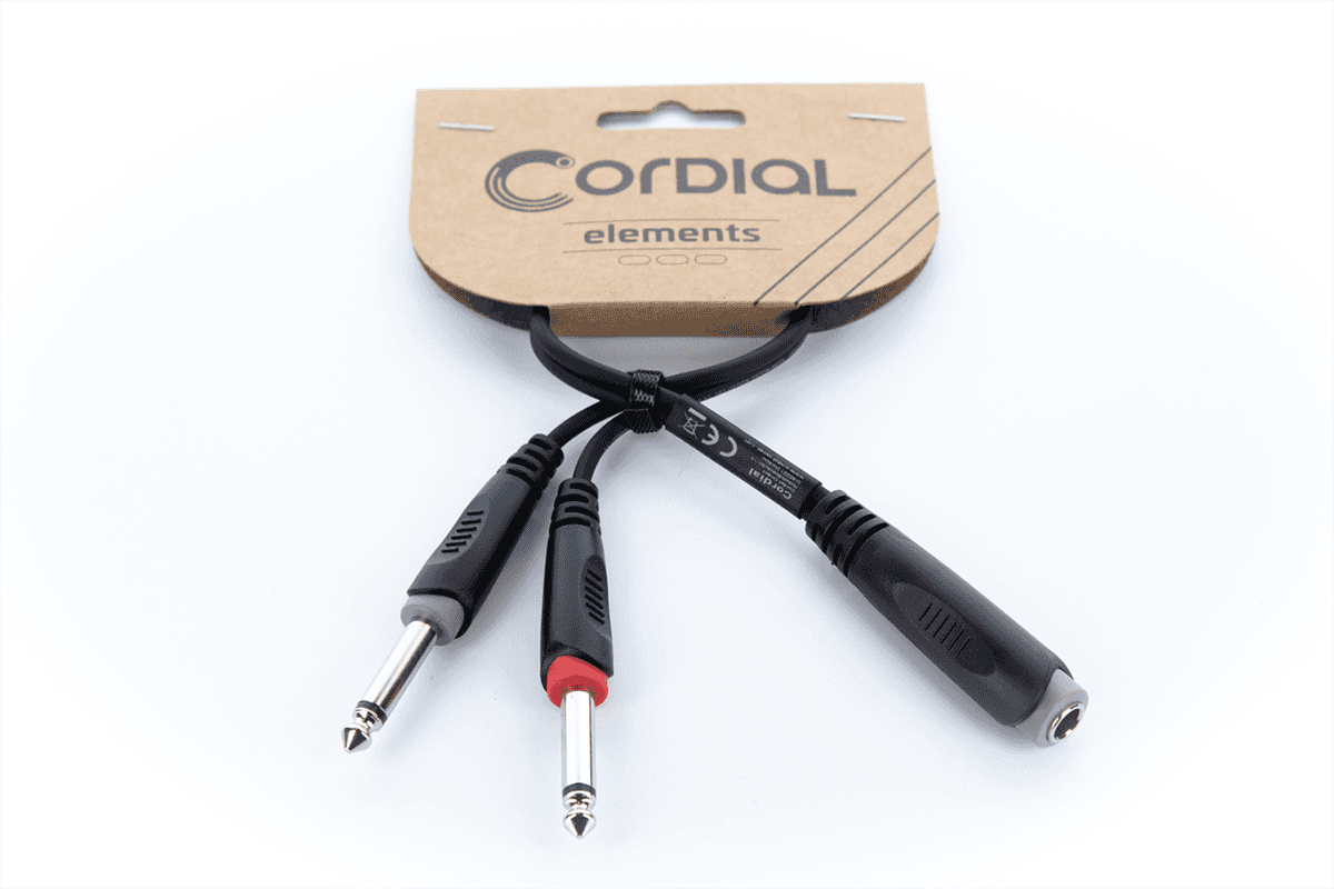 Câble Y Bretelle Jack Stéréo Femelle / 2 Jacks Mono Mâles 30 CM