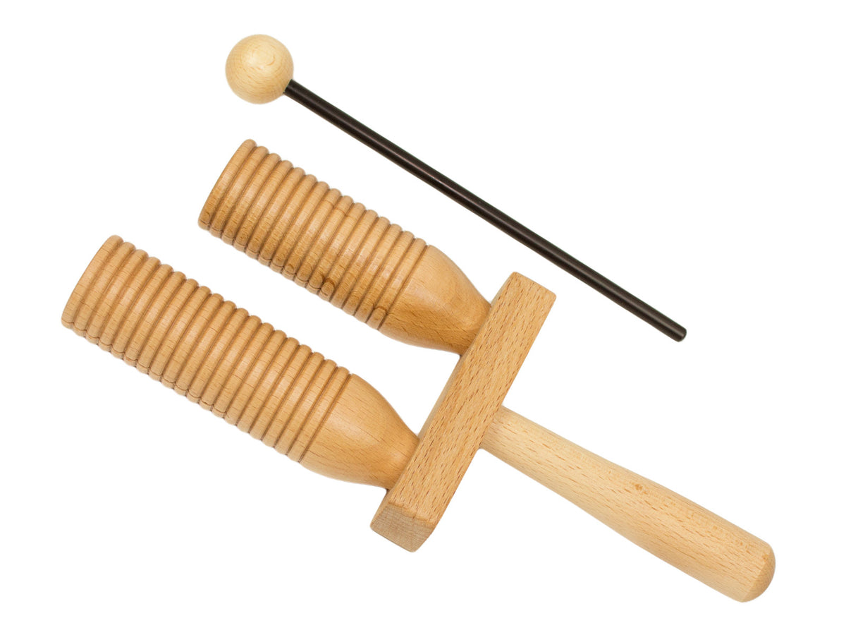 Petit Agogo En Hêtre 2 Tons Avec Baguette - 3+