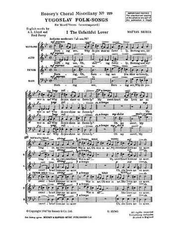 Seiber - Yugoslav FOLK-songs No. 229 - Choeur Mixte (satb) A Cappella