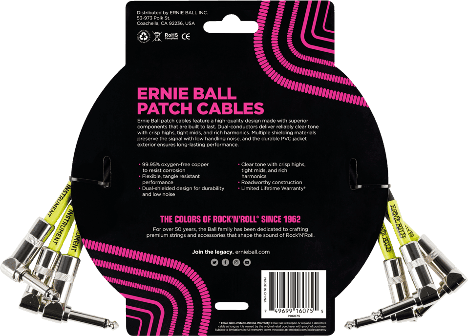 Cables Instrument Patch Pack de 3 - Coudé - 30CM Noir