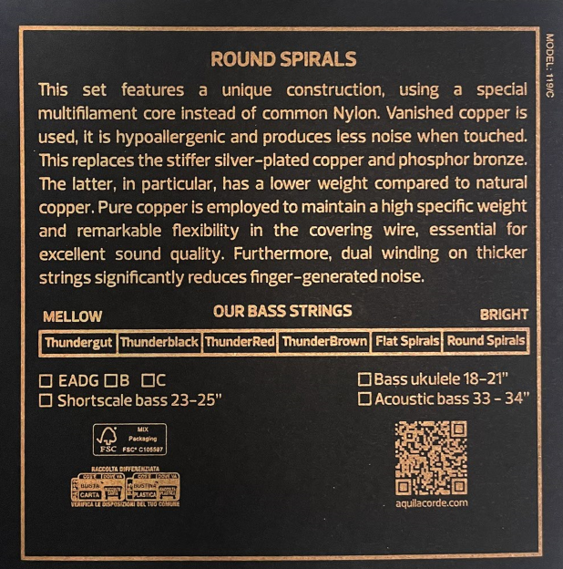 320U Set of 4 Round Spirals strings for acoustic bass