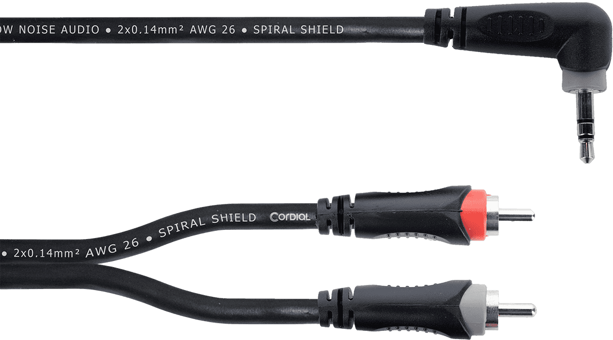 Câble Y Bretelle Mini-jack Stéréo Coudé / 2 RCA 1 M