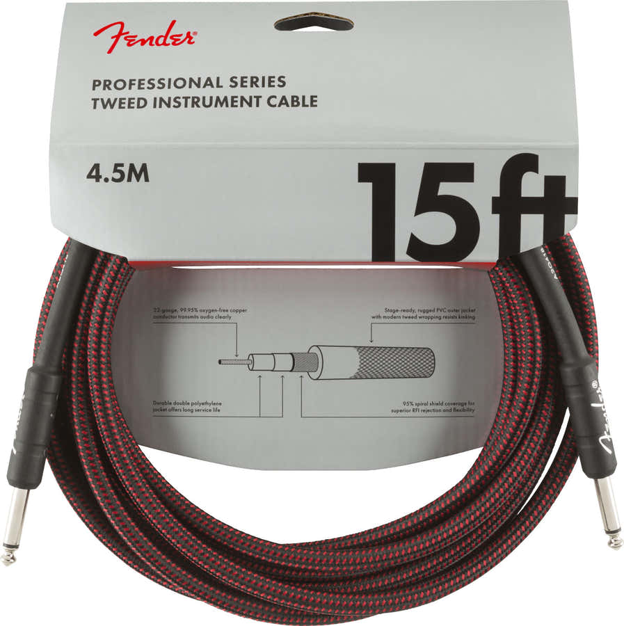 4,5m Professional Instrument Cable Red Tweed